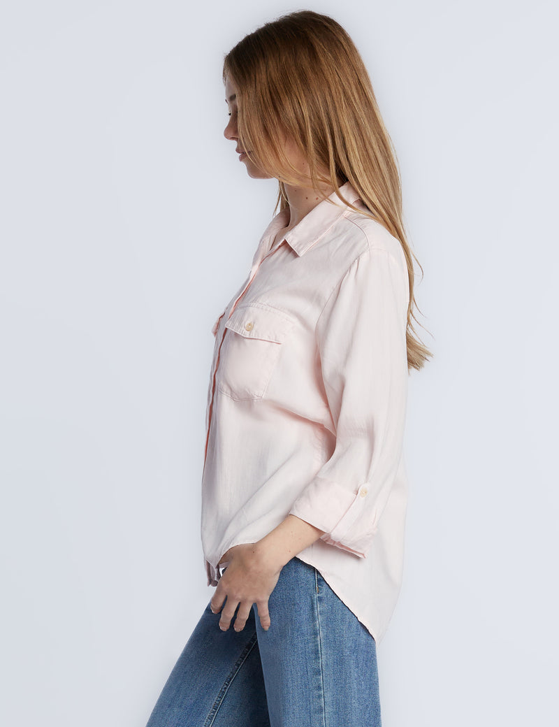 Greater Than Button Down Shirt in Pink Ice Side View