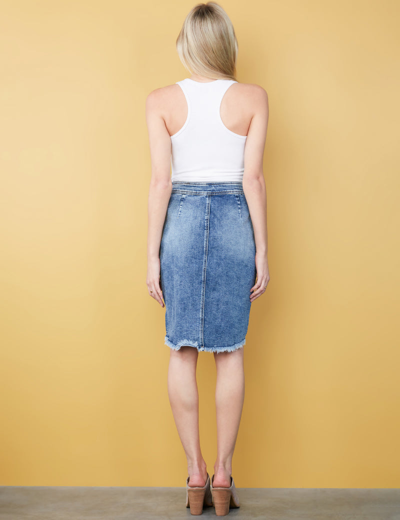 High-End Women's Fashion Brand Mini Button Front Denim Skirt