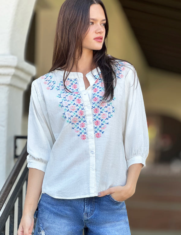 Women's Fashion Brand Floral Embroidered Front Shirt