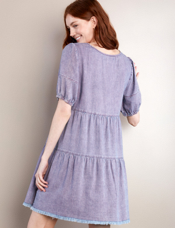 Women's Fashion Brand Railroad Stripe Flounce Mini Dress