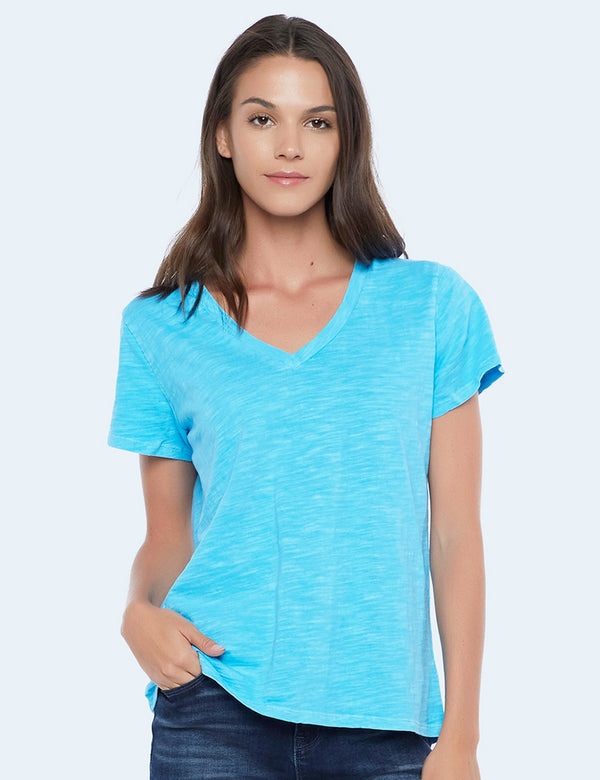 High-End Women's Fashion Brand Neon Blue Tee