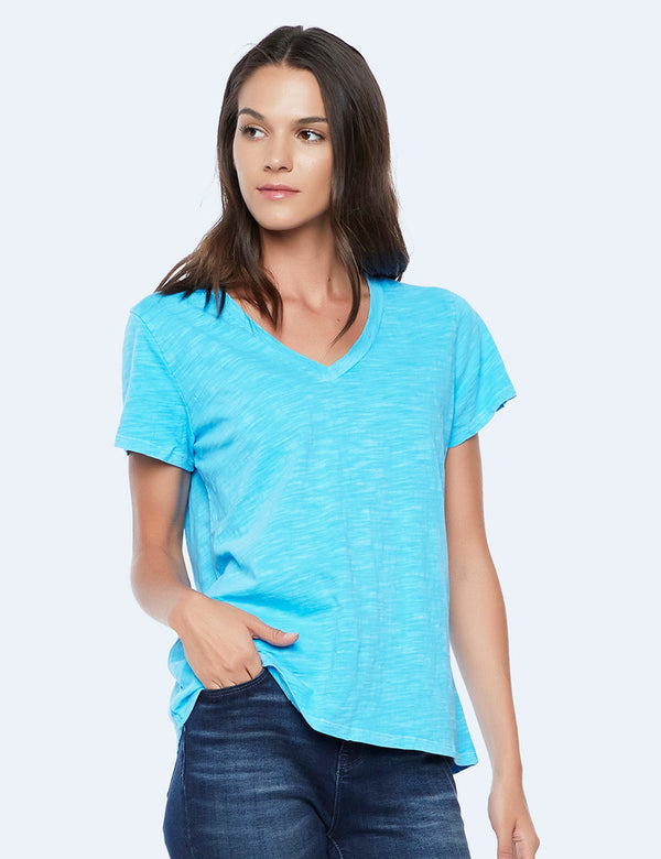 High-End Women's Fashion Brand Neon Blue Tee