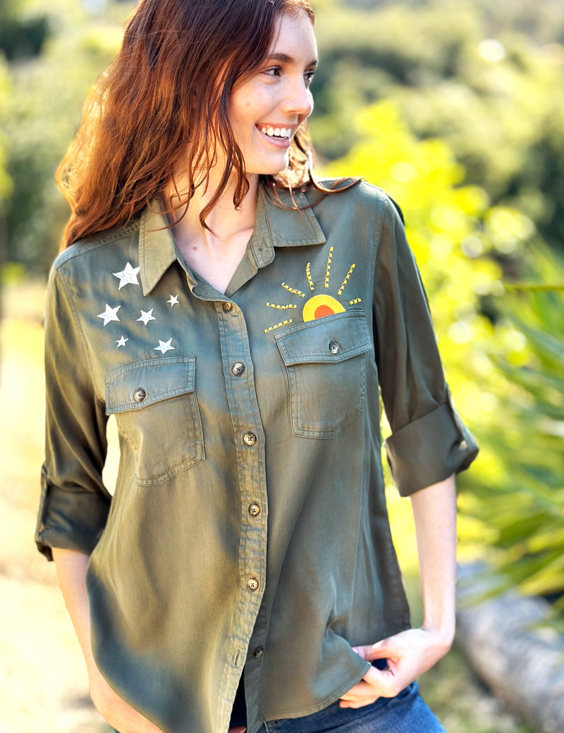 Women's Fashion Brand Hello Sunshine Embroidered Shirt