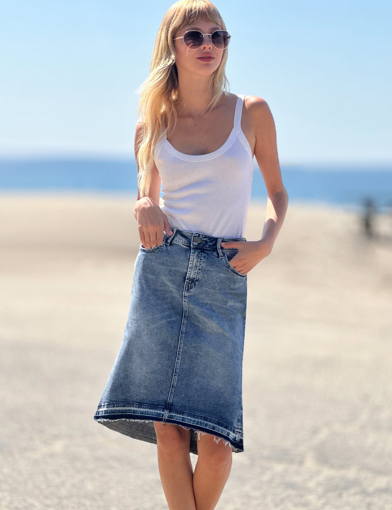 Women's Designer Hi-Low Released Hem Knee Length Skirt