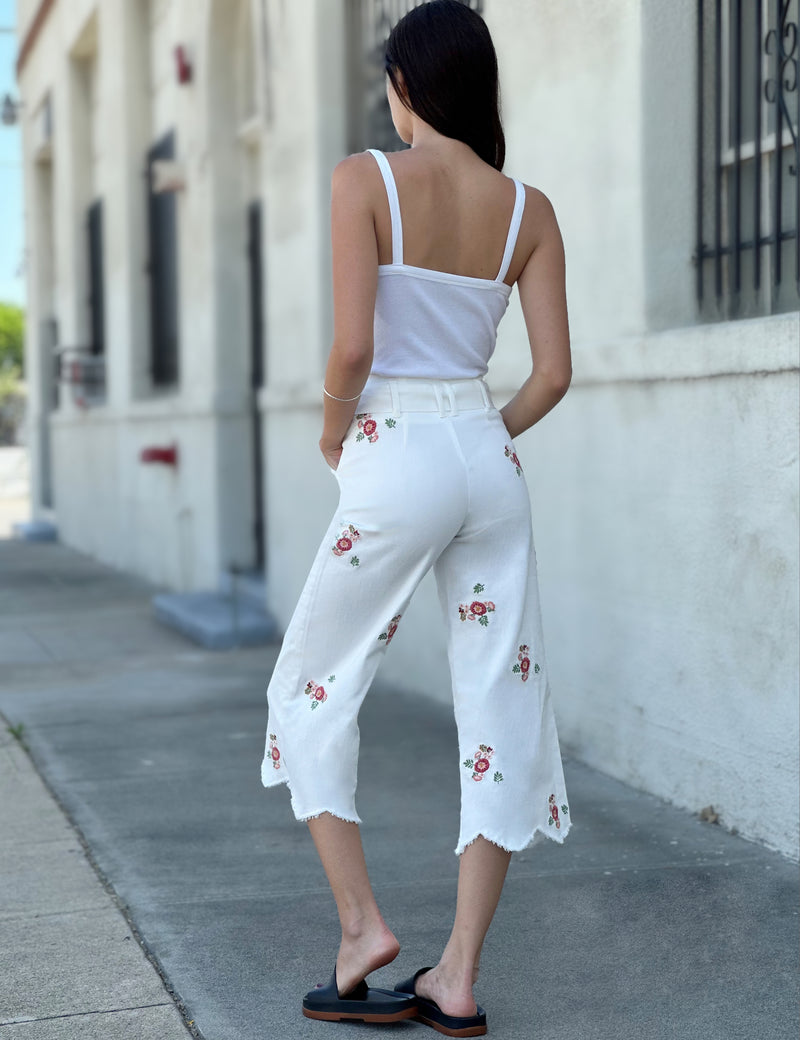 High-Rise Flower Power Embroidered Jean in Eggshell Back View