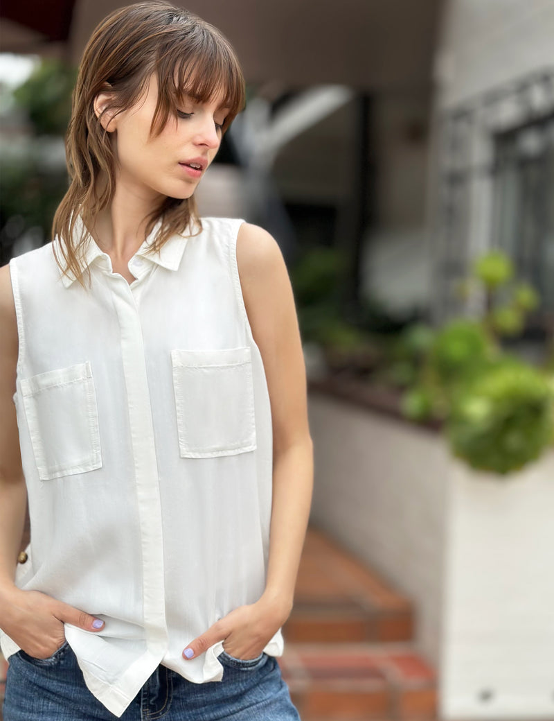 Women's Fashion Brand Ivory Sleeveless Shirt