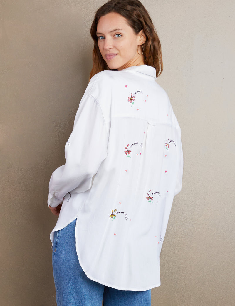 Women's Fashion Brand I Love You Embroidered Shirt