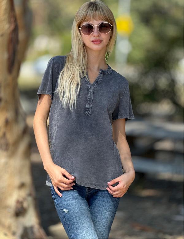 I Luv Henley Tee Dark Charcoal Front View