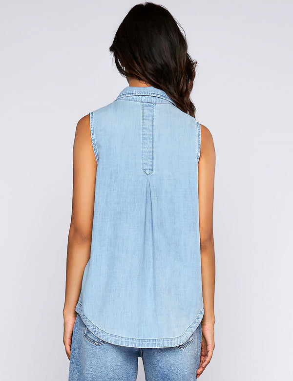 Women's Fashion Brand 2-Pocket Sleeveless Denim Shirt