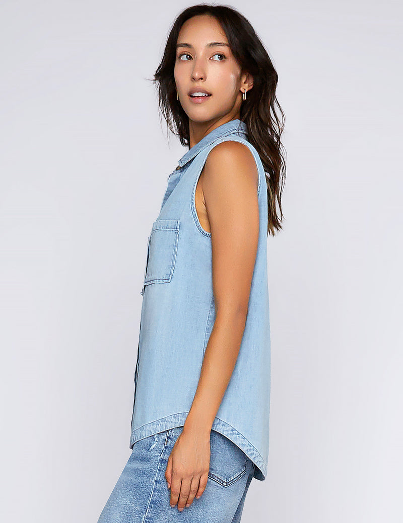 Women's Fashion Brand 2-Pocket Sleeveless Denim Shirt