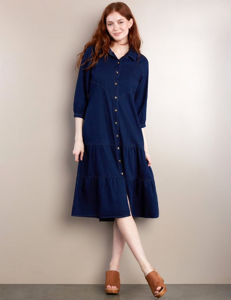 Women's Fashion Brand Button Front Tiered Shirtdress