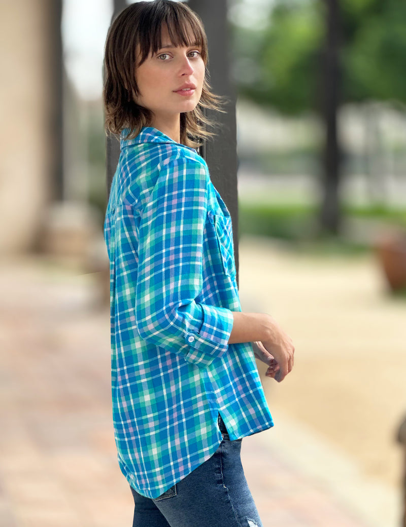 Leisure Plaid Button Up Shirt Side View