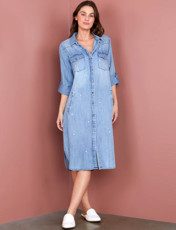 Women's Fashion Brand Denim Star Embroidered Dress