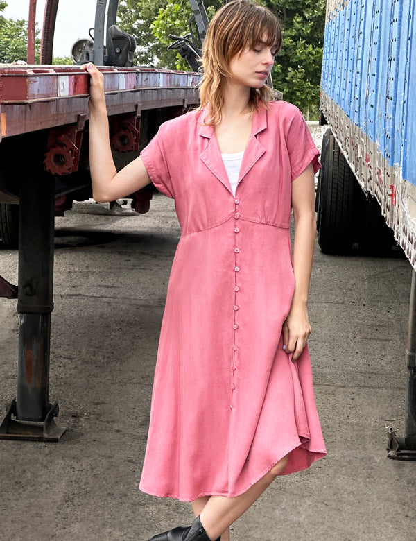 Lydia Dress in Pink Earth Front View