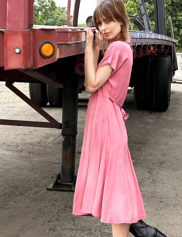 Lydia Dress in Pink Earth Side View