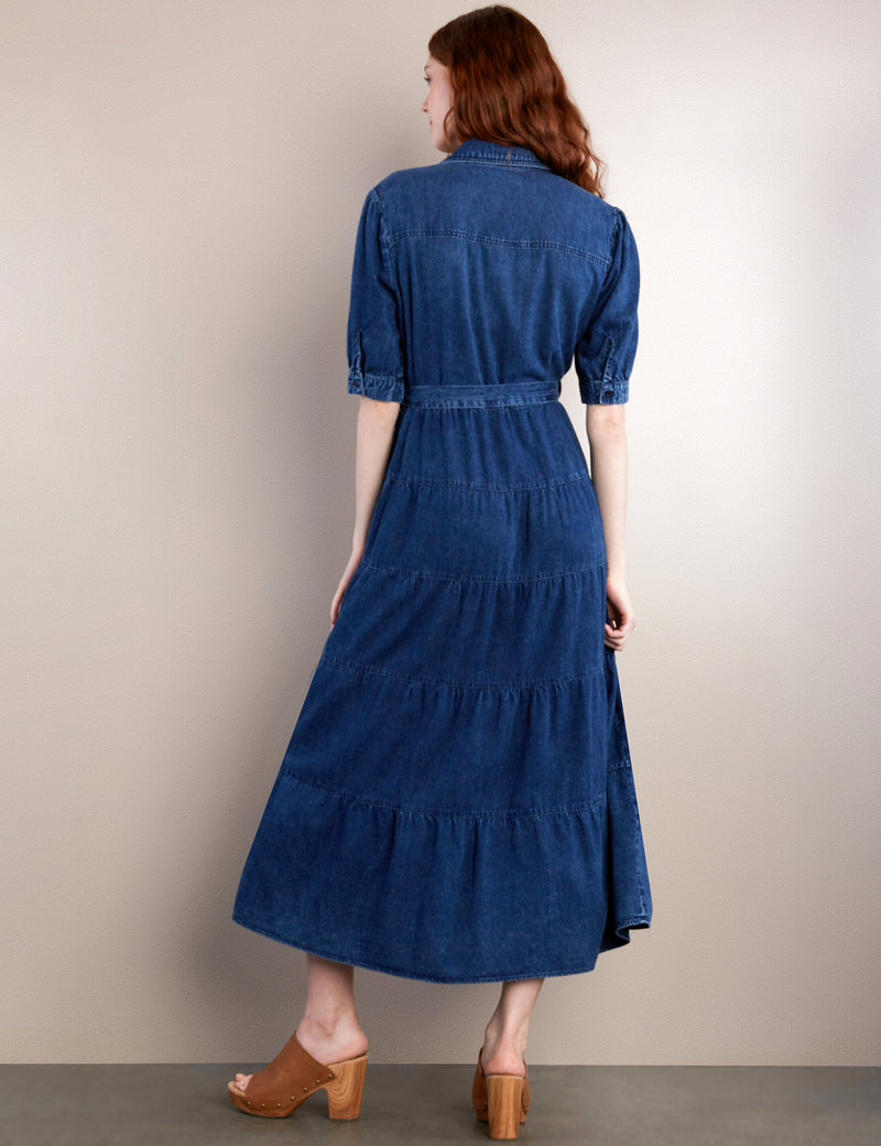 teela denim dress Talissa A-Line Maxi Denim Dress Blue