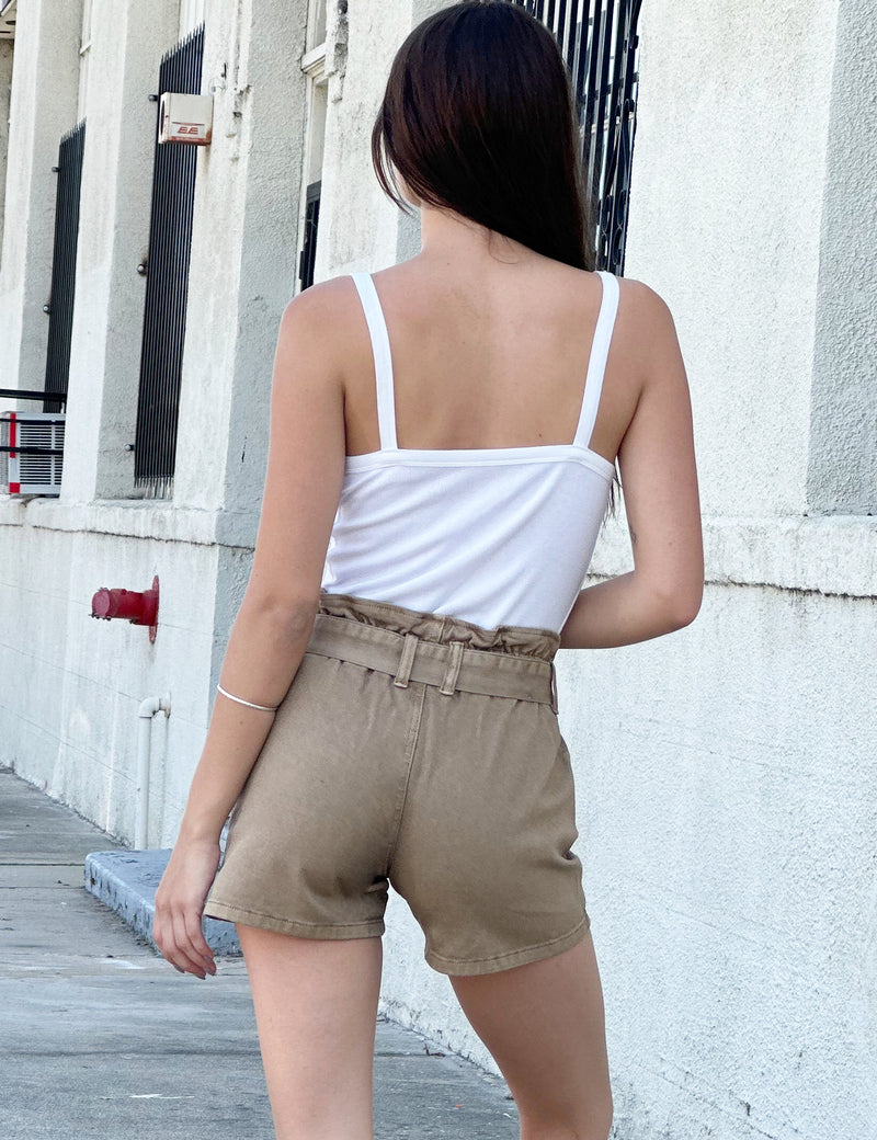 Women's Fashion Brand Tan Button Front Tie Waist Shorts