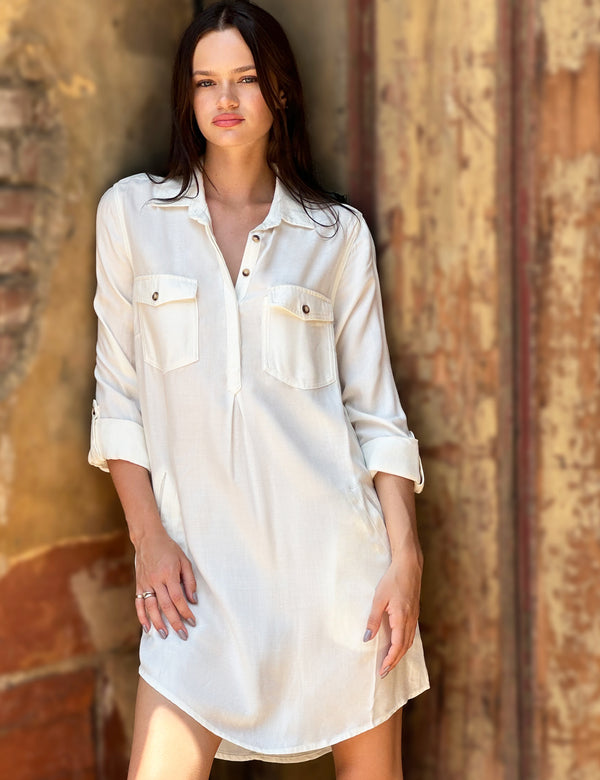 On The Move Shirtdress White Front View
