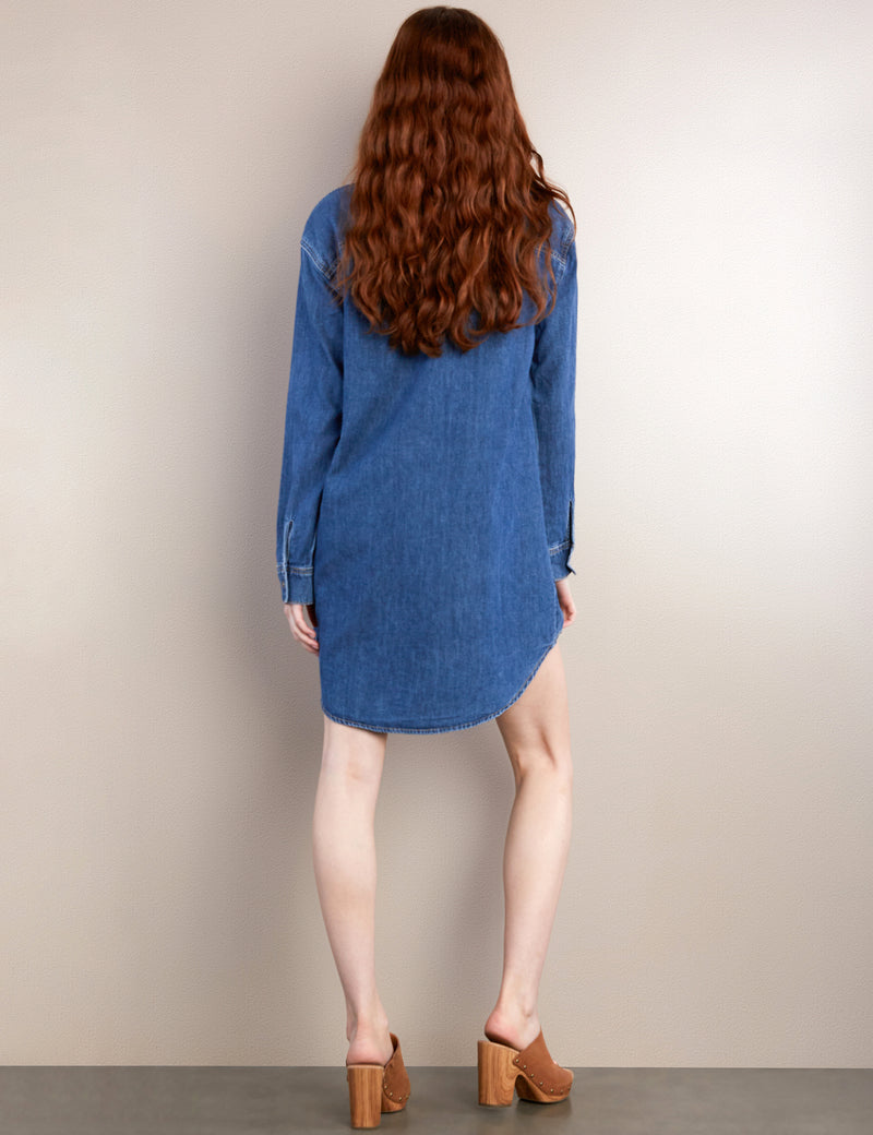 Women's Fashion Brand Premium Denim Oversized Denim Shirtdress Back View