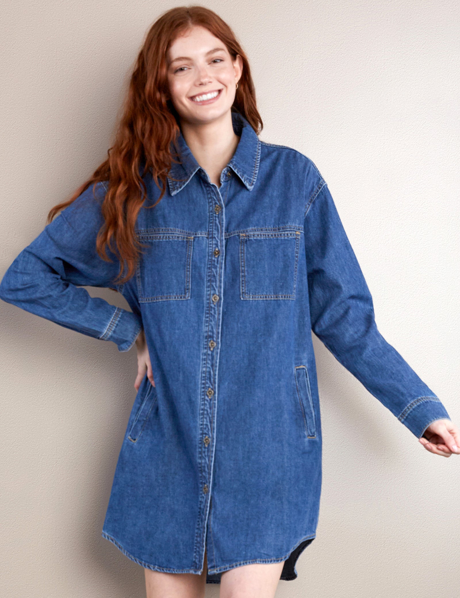 Women’s Oversized Denim Shirtdress – Wash Lab Wave Blue / XS