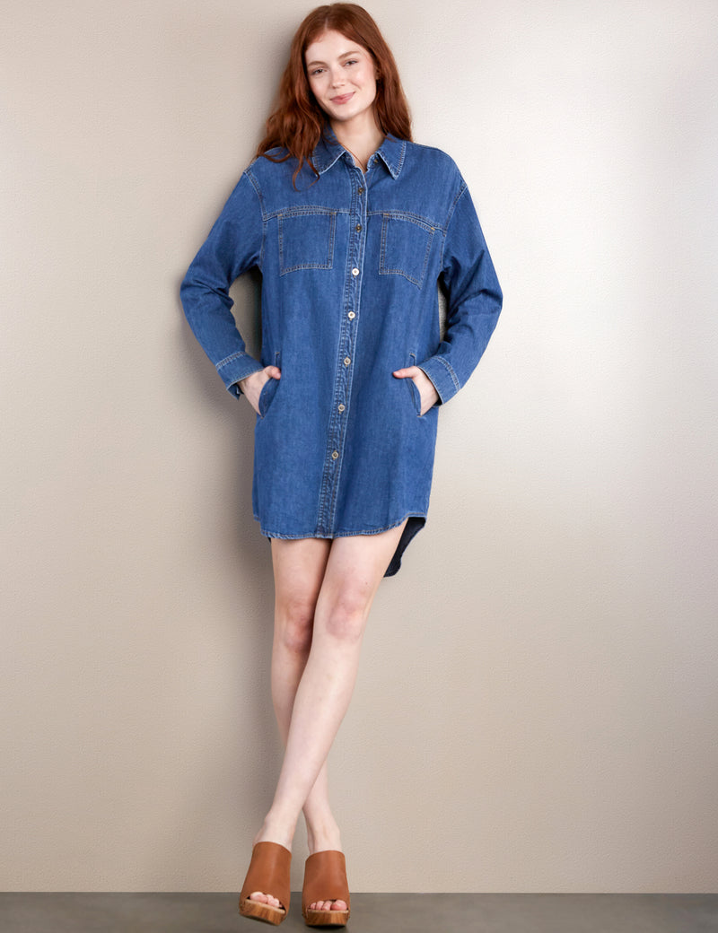 Women's Fashion Brand Premium Denim Oversized Denim Shirtdress Front View