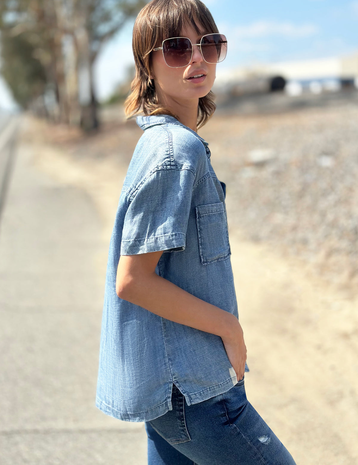 Short Sleeve Denim Tops – Tagged 