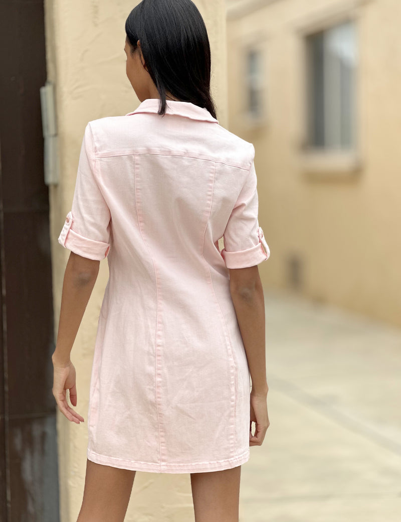 Women's Fashion Brand Light Pink Denim Mini Shirtdress