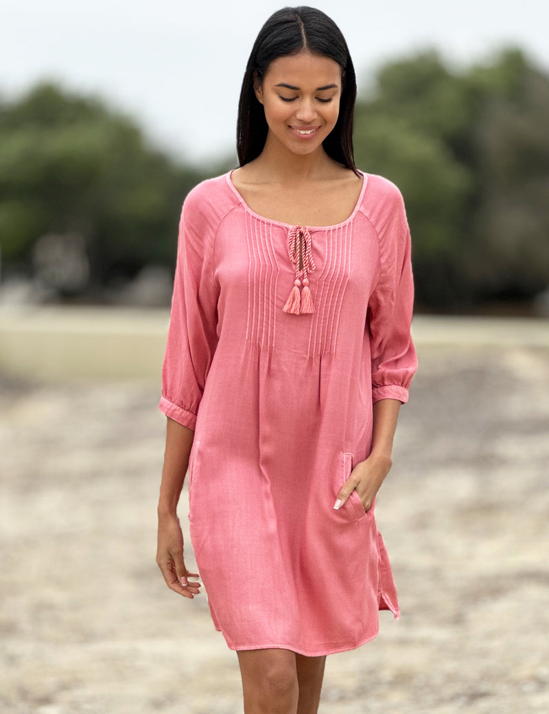 Women’s Boho Style Peasant Dress with Tassels – Billy T Melon / XS Women’s Boho Style Peasant Dress with Tassels – Billy T Melon / XS