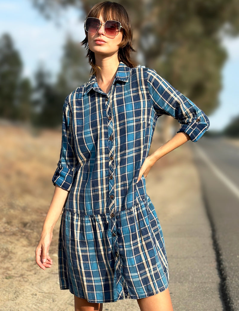 Billy T Peplum Dress - Blue Moon Plaid Billy T Peplum Dress - Blue Moon Plaid