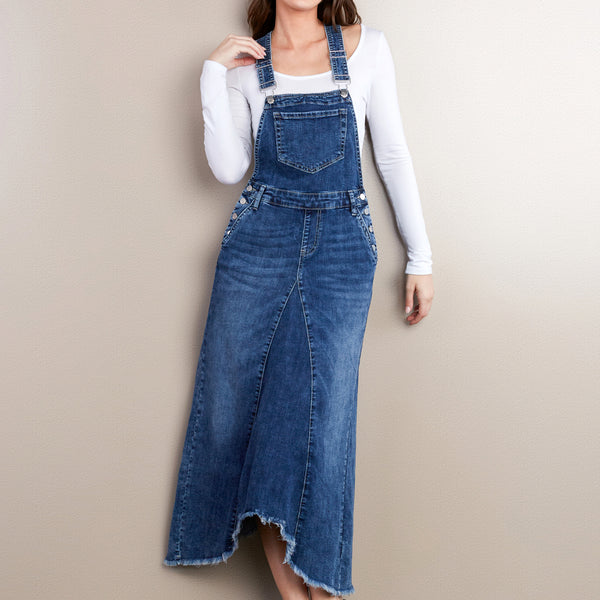 Womens Pieced Denim Jumper Dress Wash Lab Marina Blue / S Womens Pieced Denim Jumper Dress Wash Lab Marina Blue / S
