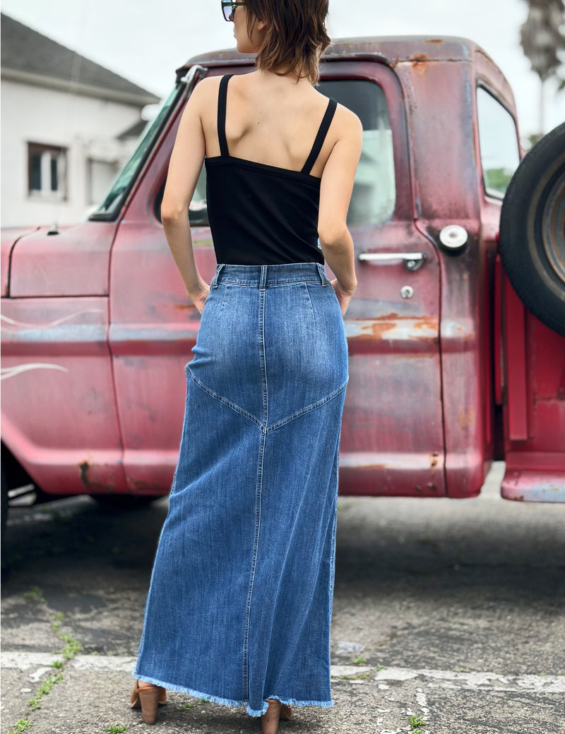 Pieced Denim Maxi Skirt Vintage Blue Back View