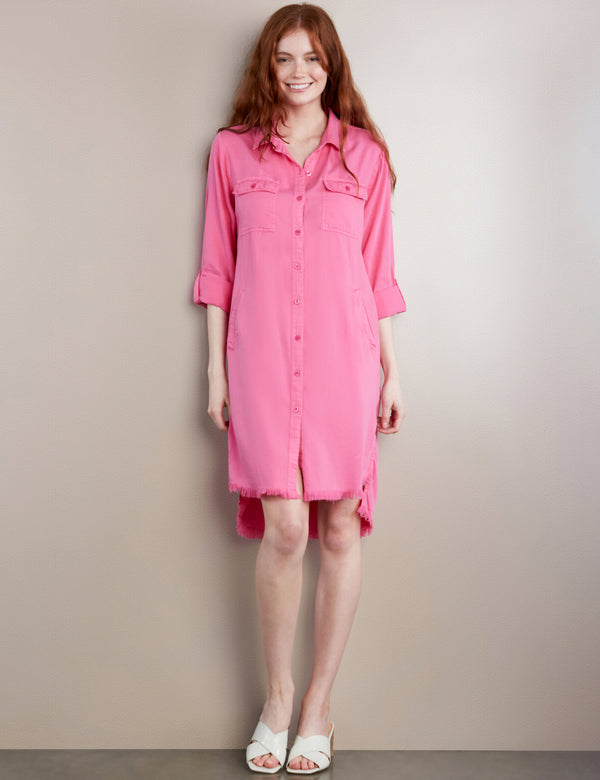 Women's High-Low Pink Shirtdress