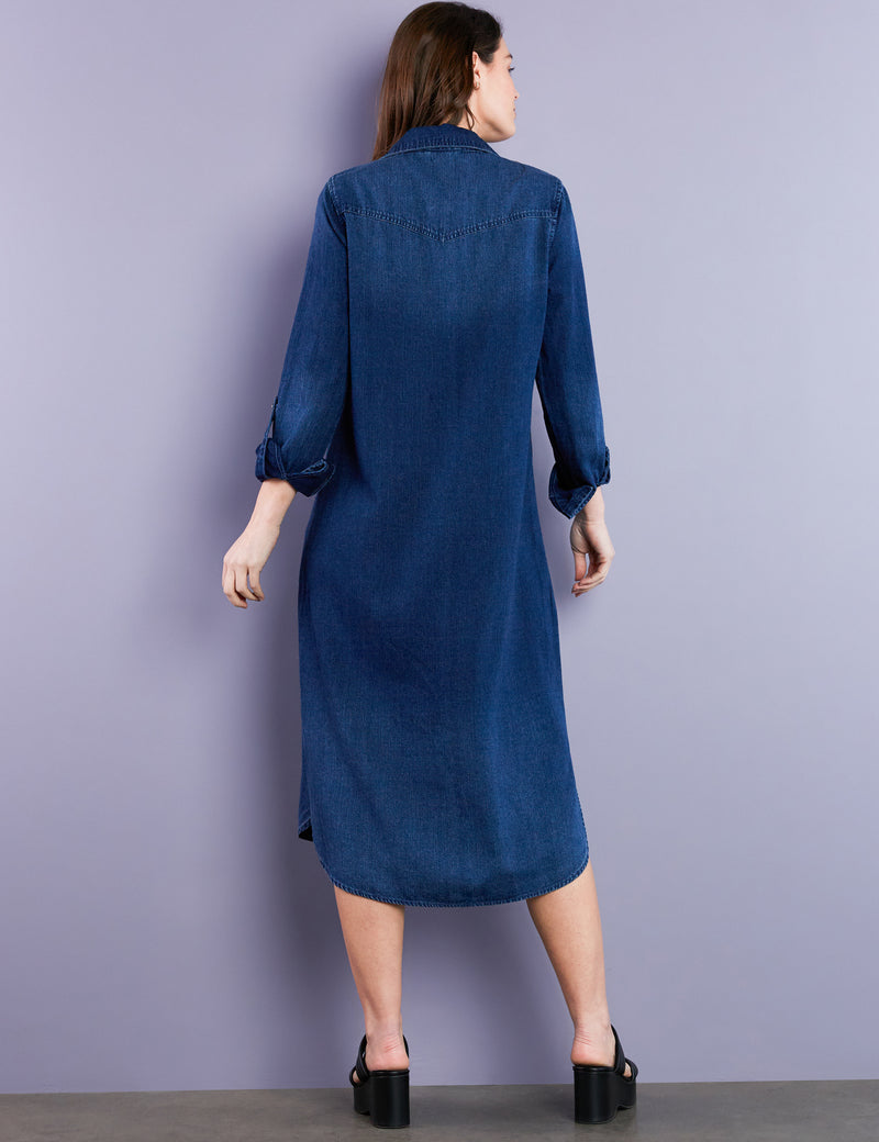 Women's Designer Classic Dark Wash Denim Shirtdress