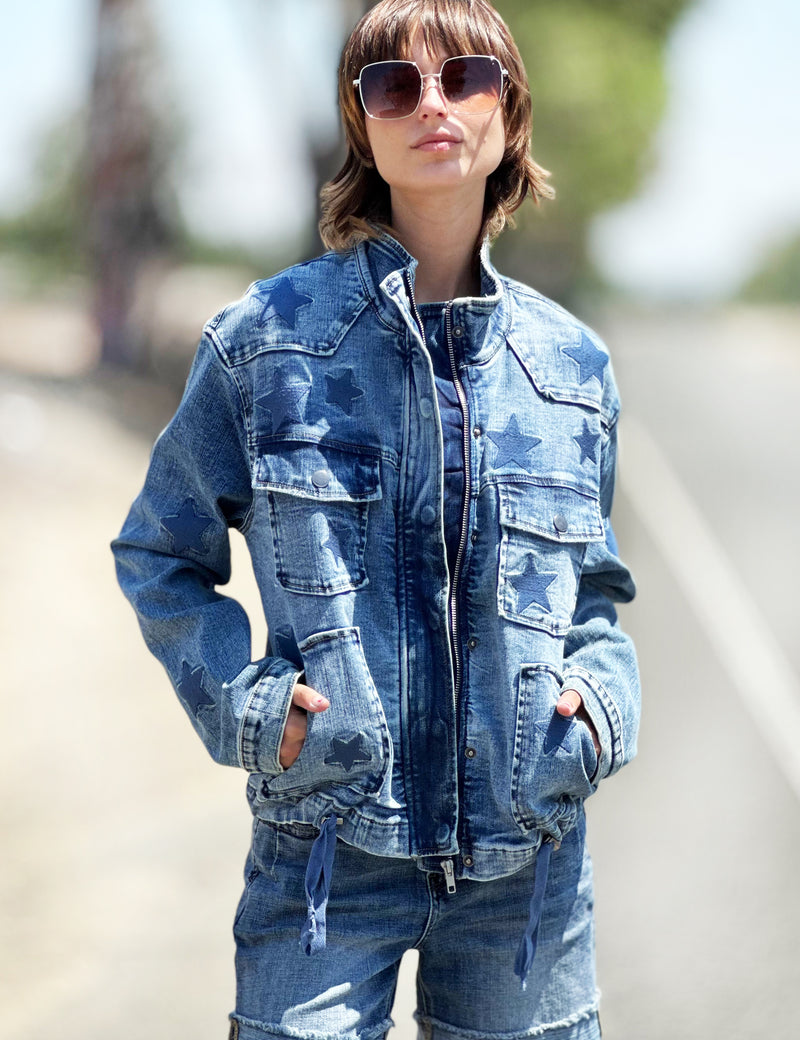 Women's Fashion Brand Star Embroidered Denim Jacket