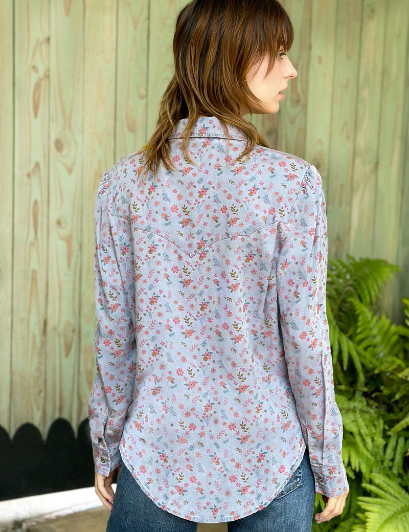 Puff-Sleeve Floral Lyocell Shirt Back View