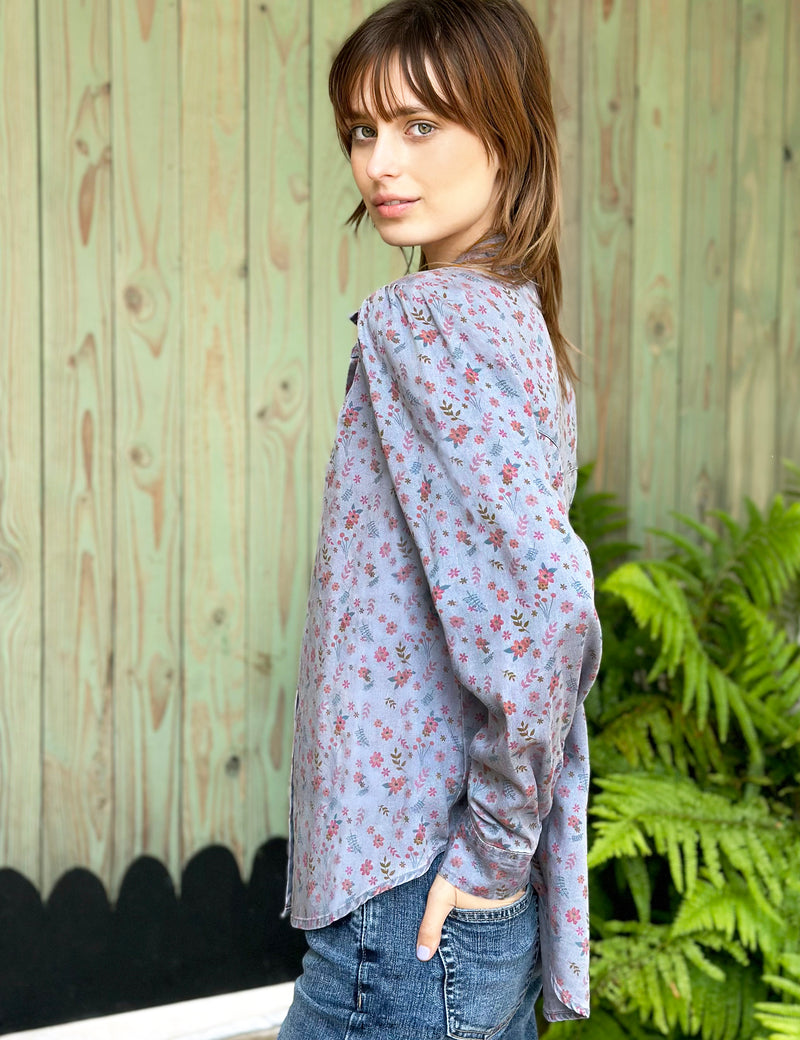 Puff-Sleeve Floral Lyocell Shirt Side View