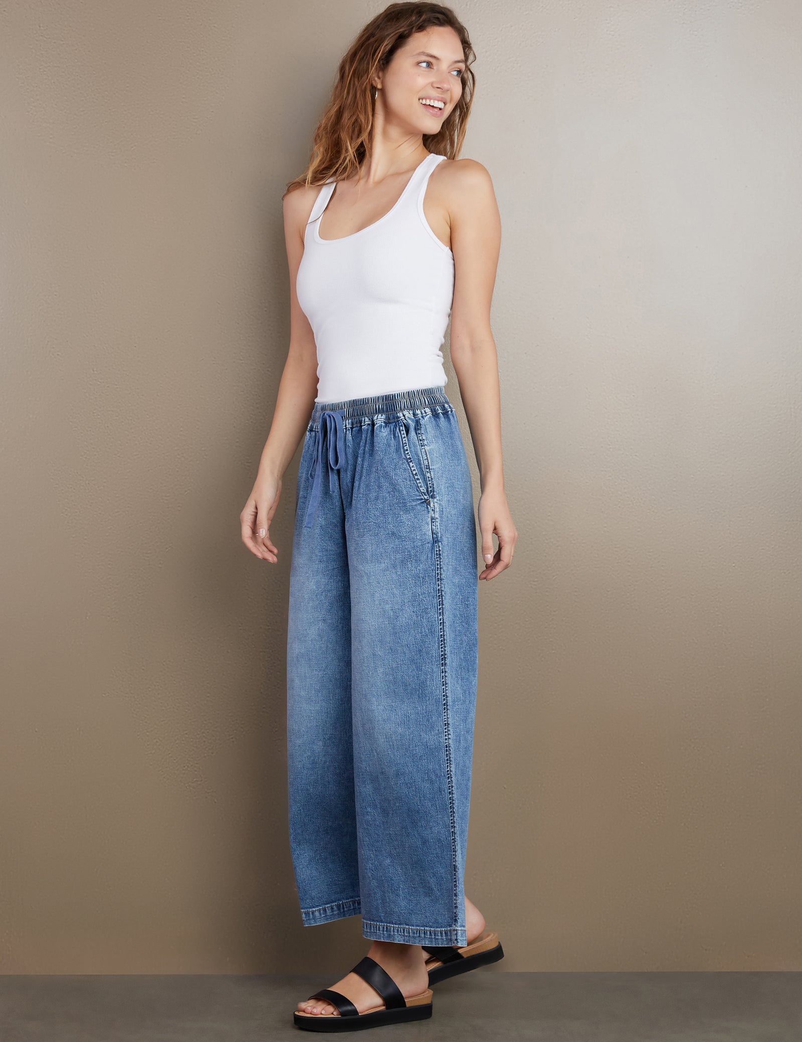 Pull on Denim Cropped Wide Leg Jeans – billytshop