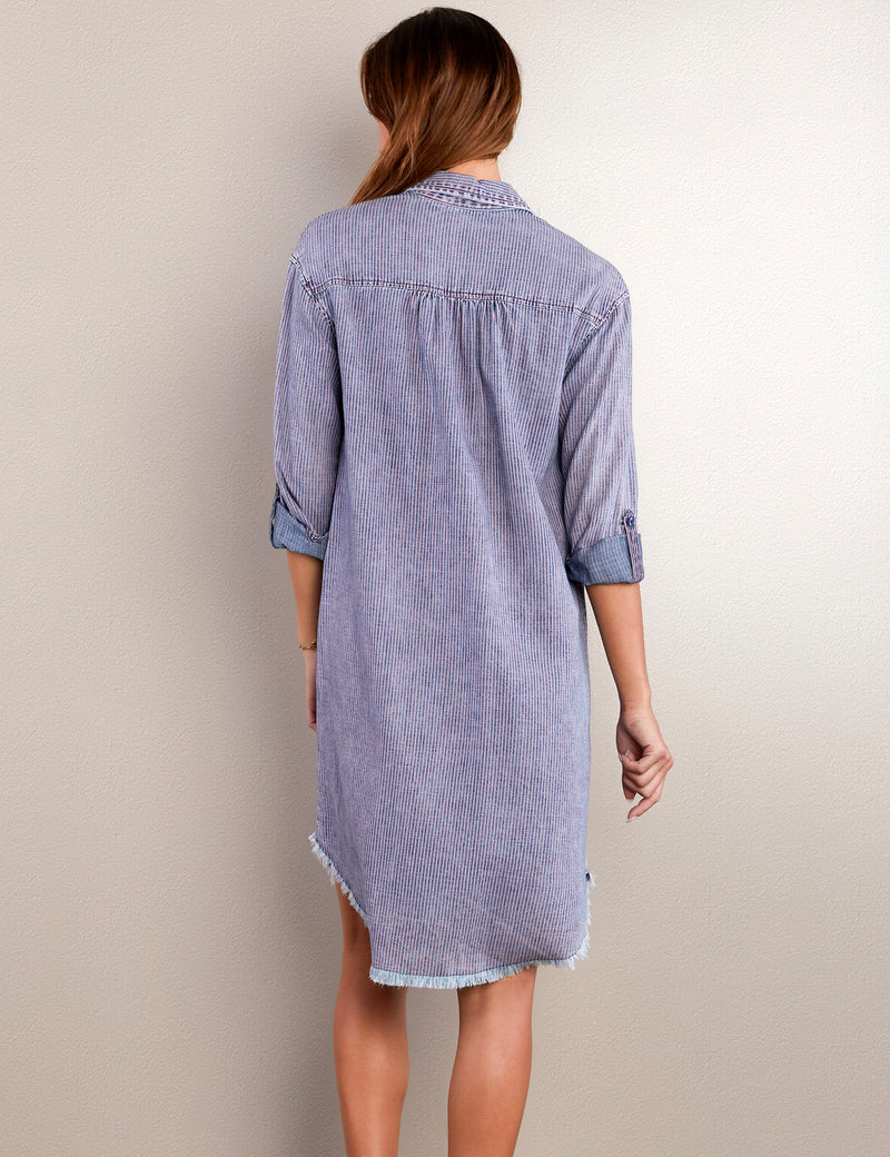 Women's Fashion Brand Railroad Stripe Shirtdress Back View