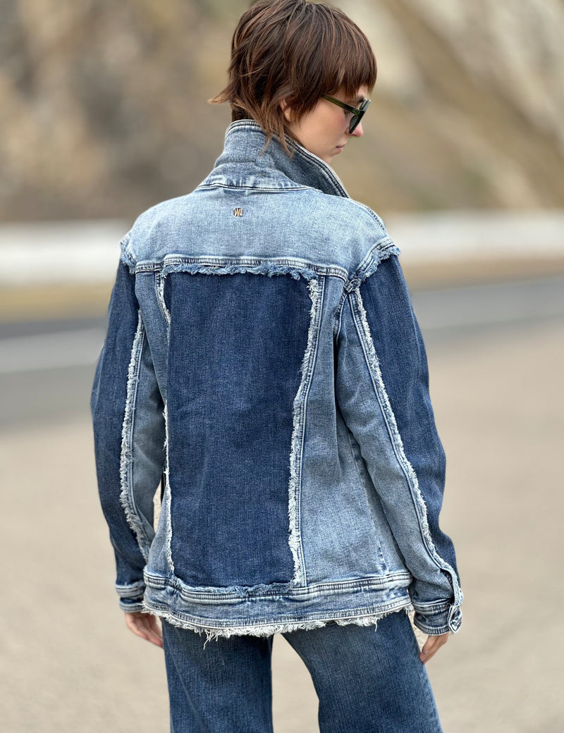 Women's Designer Raw Edge Light Wash Denim Jacket