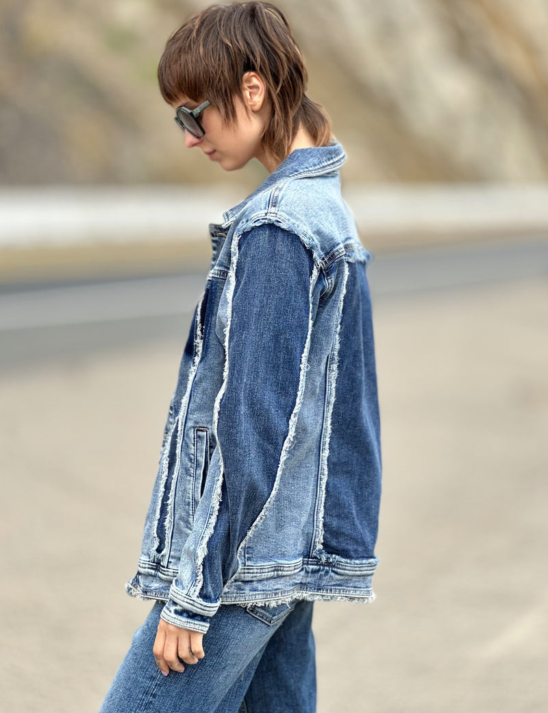 Women's Designer Raw Edge Light Wash Denim Jacket