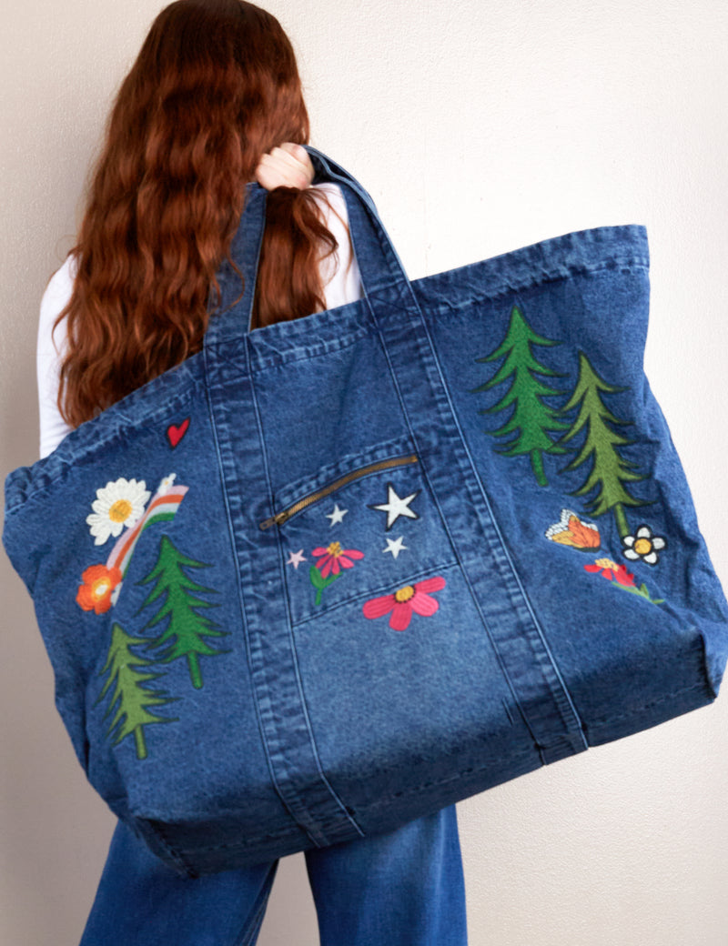 Women's Designer Brand Really Big Embroidered Tote Bag