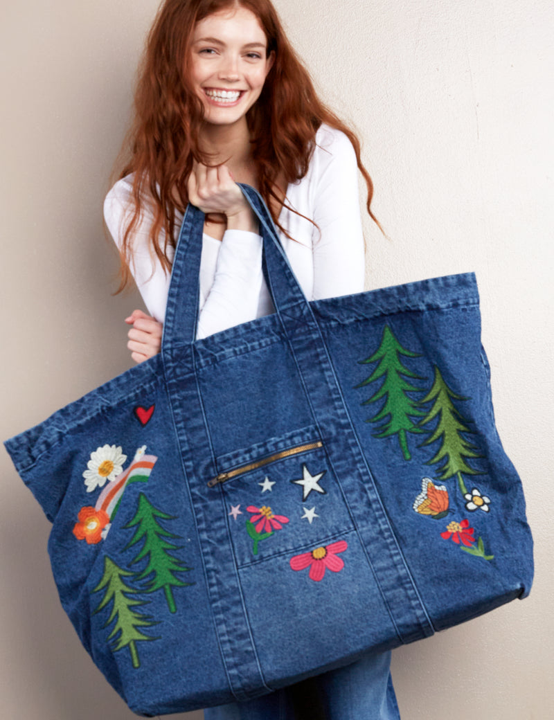 Women's Designer Brand Really Big Embroidered Tote Bag