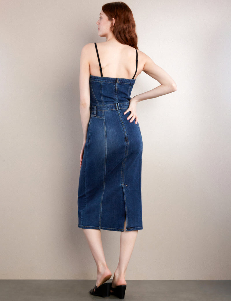 billy t denim dress Womens Color-Blocked Denim Dress Wash Lab Grey / S