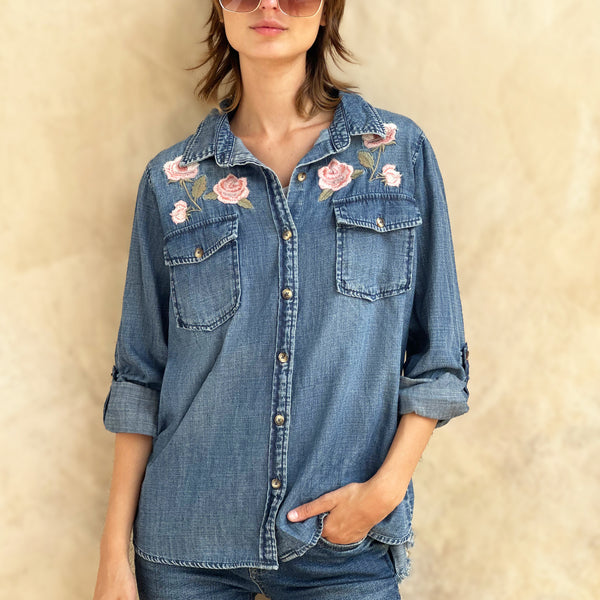 Buy Women Embroidery Denim Shirt Reimagined Online in India - Etsy