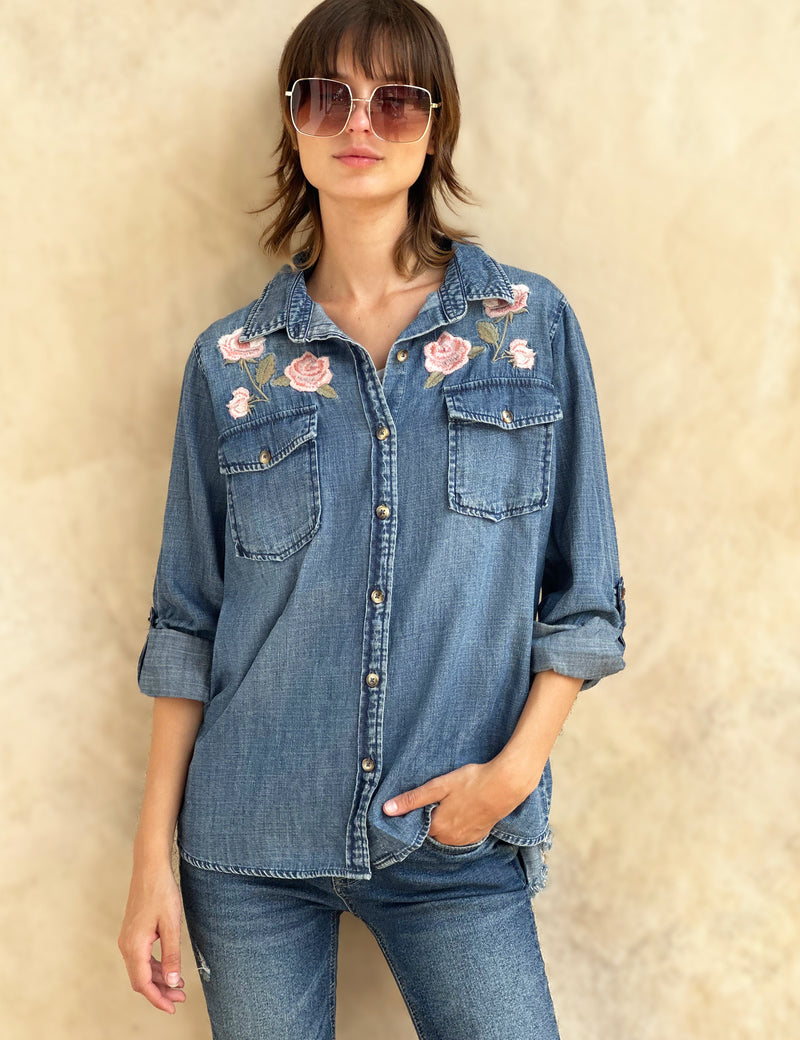 Buy Blue Denim Top With Multi Colour Thread Embroidery, Kashmiri Embroidered  Shirts, Women Blouse, Rich Hippie Top, Bohemian Women Tops Online in India  - Etsy
