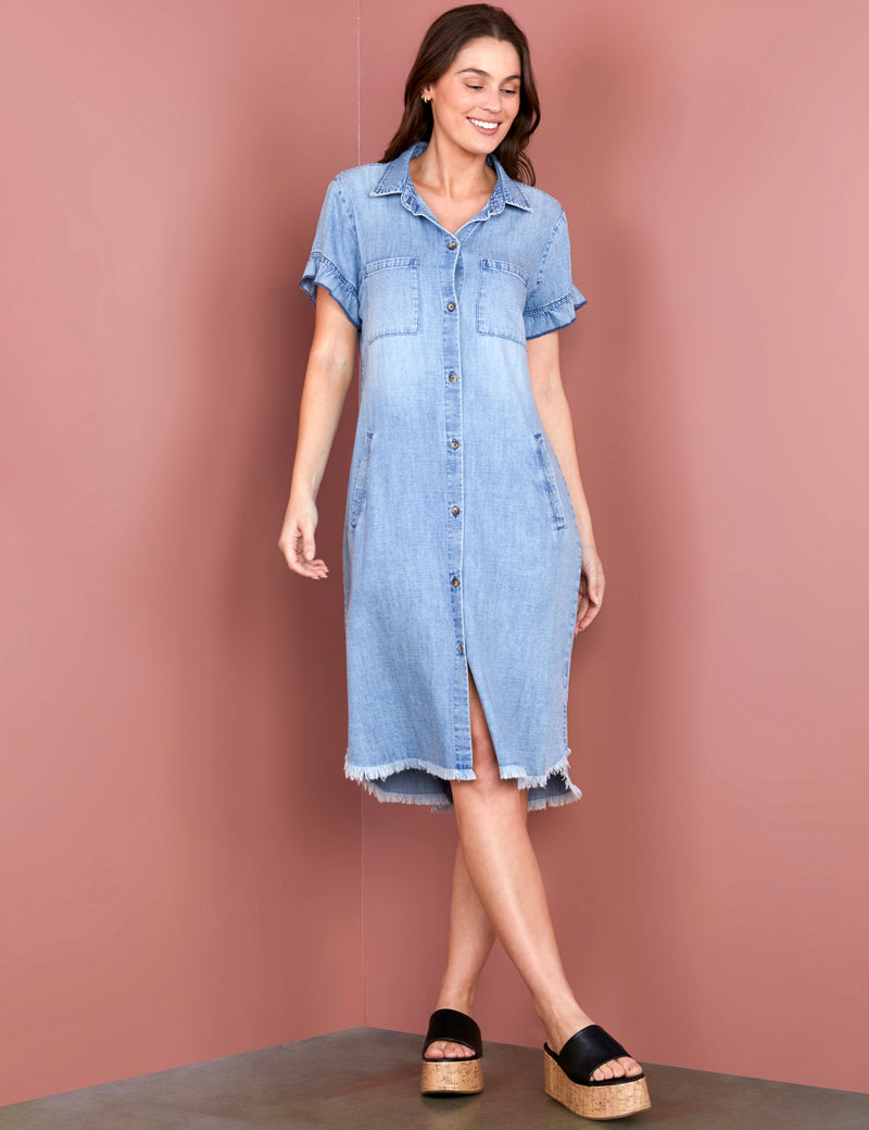 Women's High-End Fashion Brand Ruffle Sleeve Shirtdress