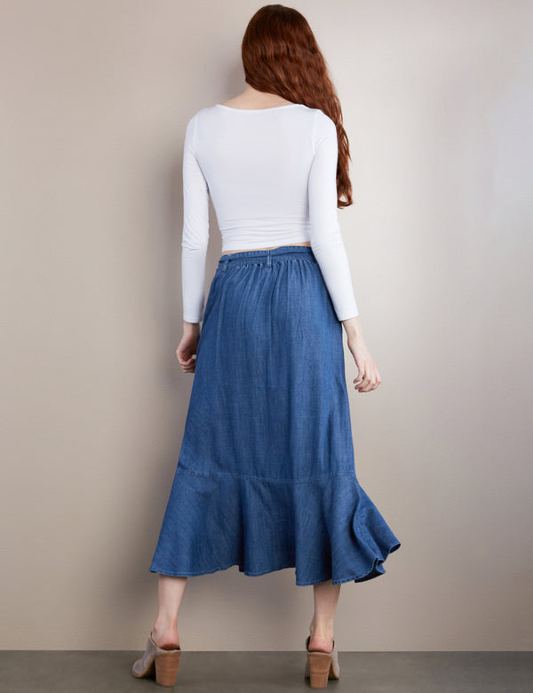 High-End Women's Fashion Brand Ruffle Wrap Maxi Skirt