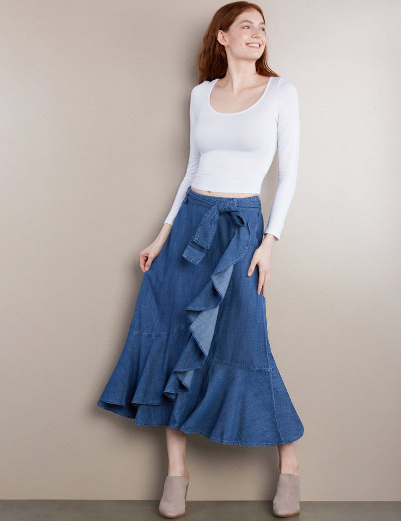 High-End Women's Fashion Brand Ruffle Wrap Maxi Skirt