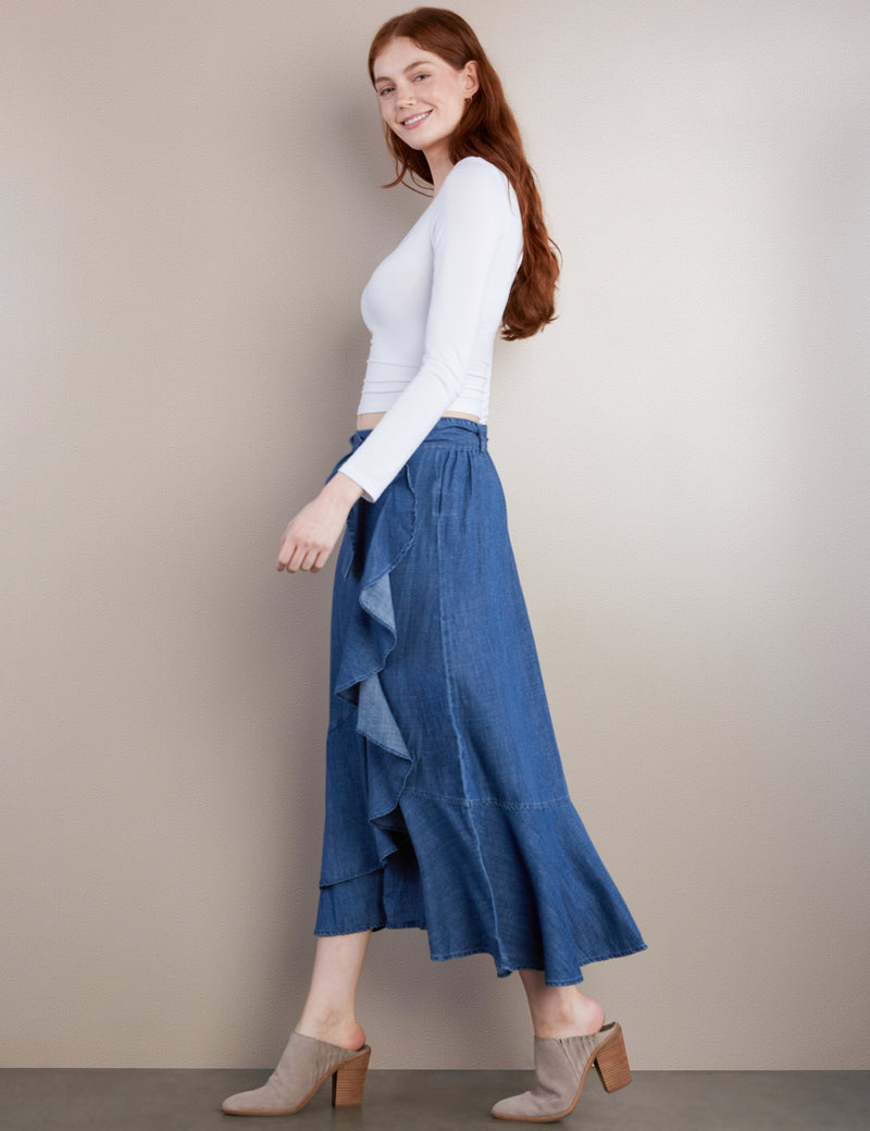 High-End Women's Fashion Brand Ruffle Wrap Maxi Skirt