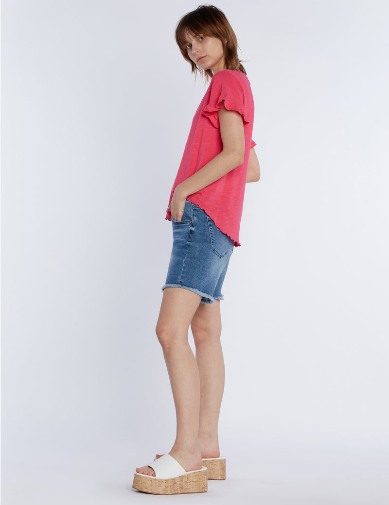 Ruffle V-Neck Tee Pink Kiss Side View